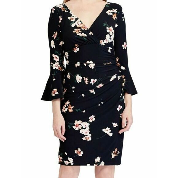 Ralph Lauren women’s floral navy stretch, faux wrap dress size 18 - Picture 1 of 6